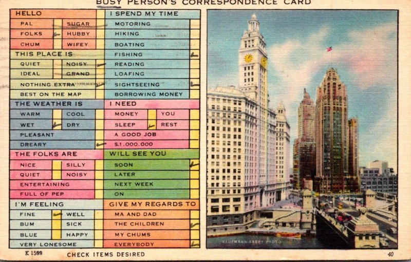 Humour Busy Person's Correspondence Card Chicago Illinois 1948