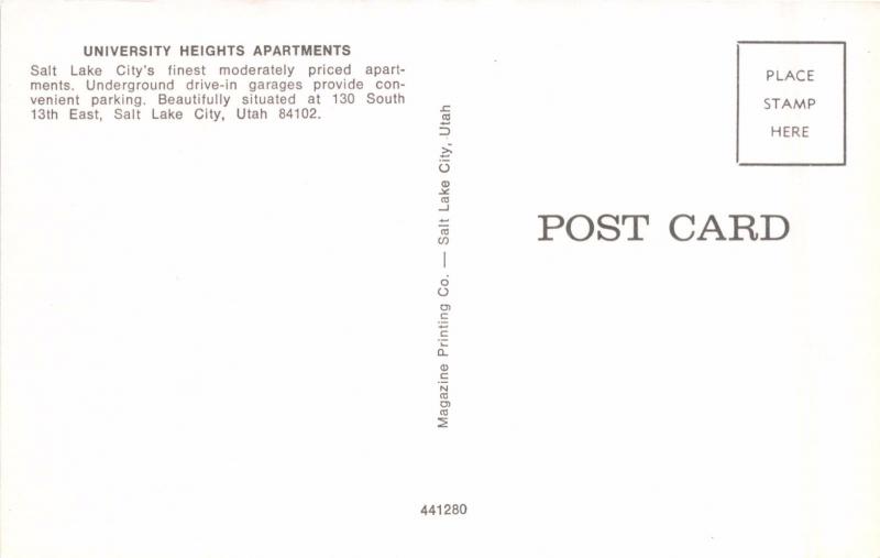 SALT LAKE CITY UTAH UNIVERSITY HEIGHTS APARTMENTS~130 SOUTH 13TH EAST POSTCARD