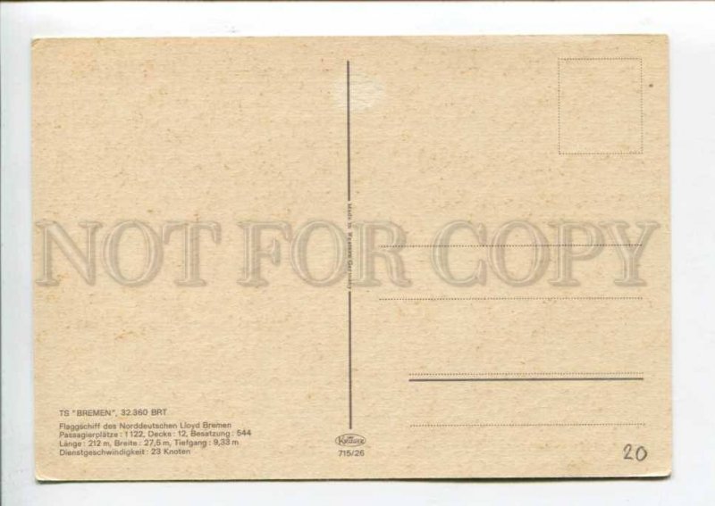 401934 Norddeutschen Lloyd ship BREMEN Old postcard