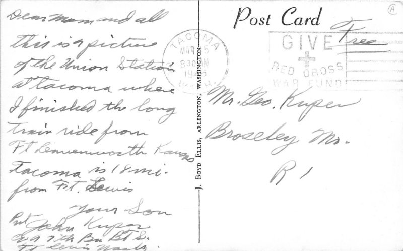 J68/ Tacoma Washington RPPC  Postcard c1940s Union Railroad Depot 120