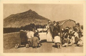 Africa natives mass catechism by a missionary catholic priest postcard 