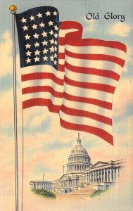 Beautiful Linen, c.1943, Old Glory, Capitol, Flag Series, Old Postcard