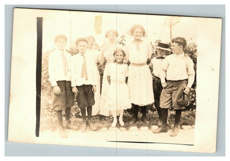 Vintage 1910's RPPC Postcard - Group Photo of Children in Suburbia 