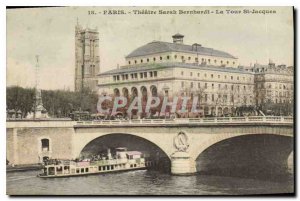 Postcard Old Paris Theater Sarah Bernhardt Tour St Jacques Boat Peniche