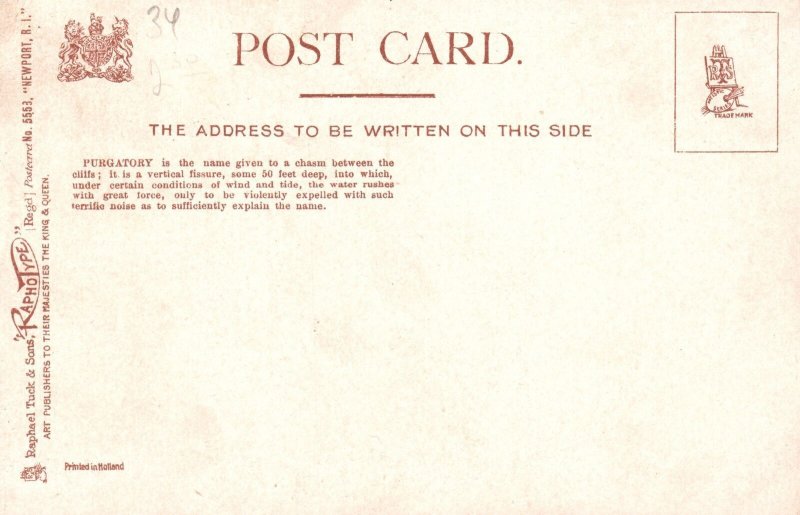 Newport Rhode Island RI Purgatory Chasm Cliffs Vertical Fissure Vintage Postcard