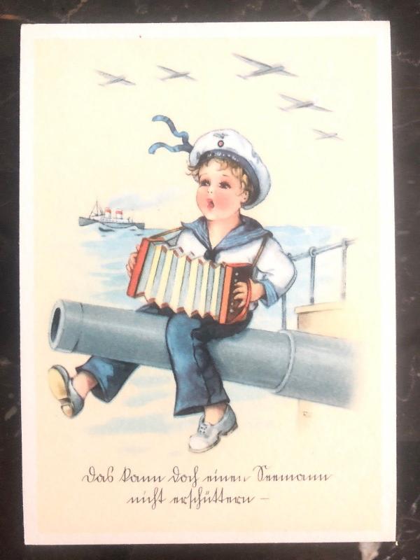 Mint Germany Picture Patriotic Postcard WW2 child  Kriegsmarine Singing Victory