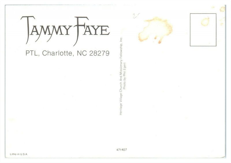 Tammy Faye Bakker, PTL Charlotte, NC Continental-Sized Postcard *6V(3)6