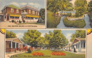 BEL AIR MARYLAND DEL HAVEN HOTEL & COTTAGES MULTI IMAGE POSTCARD c1940s