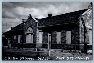 1960 Des Moines Iowa Crib East Railroad Train Depot Station RPPC Photo Postcard