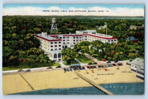 1940 Biloxi Mississippi MS Postcard Hotel Buena Vista Cottages Aerial View Linen