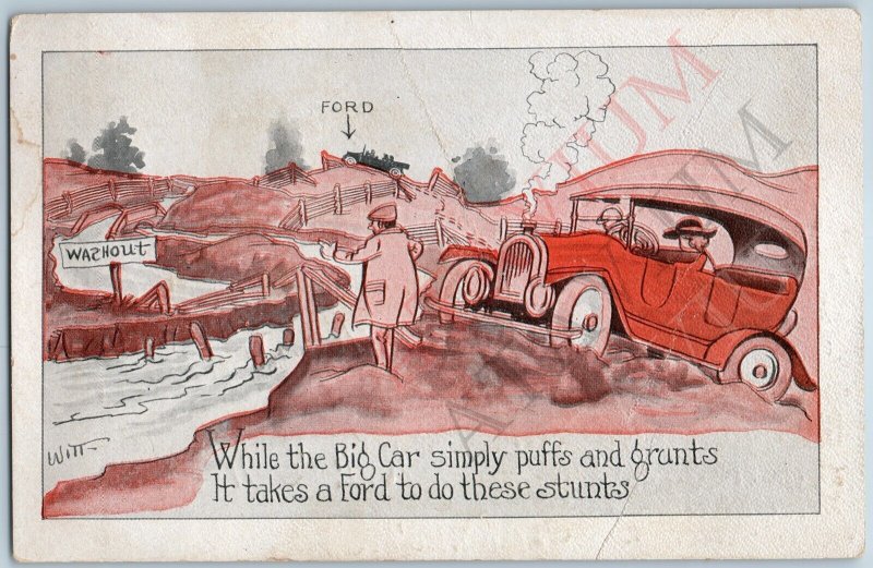1910s Pro Ford Model T Touring Car Witt Art Postcard Auto Advertising