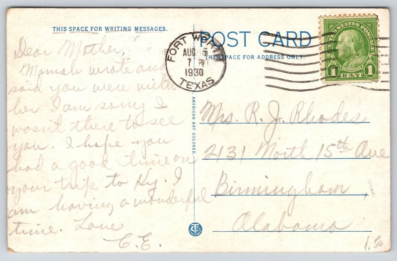 Fort Worth Texas~Central Senior High School Bldg~Collegiate Gothic~1930 Postcard