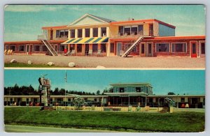 Ocean View And Gull Motel, Belfast, Maine, Vintage Chrome Split View Postcard