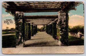 Kansas City Missouri~Swope Park~Garden Pergola~Ivy~Lady~Bench~1917 Postcard