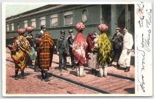 1907 Pueblo Indians Selling Pottery Williams AZ Train Track Postcard