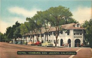 Autos 1940s San Jacinto California Hotel Vosburg Thomas linen postcard 5569