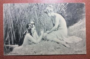 Antique Tsarist Russia postcard 1917 Nude women Mermaid Nymphs talk secret reeds