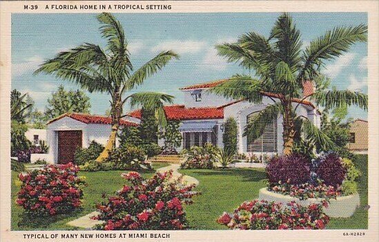 A Florida Home In A Tropical Setting Typical Of Many New Homes At Miami Beach...