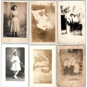 x6 LOT c1910s Children Kids Outdoor Portrait RPPC Boy Girl Child Real Photo A176