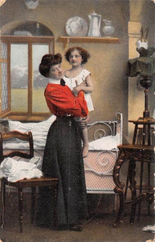 VICTORIAN MOTHER GETTING LITTLE GIRL UP & DRESSED FOR THE DAY-LOT OF 6 POSTCARDS