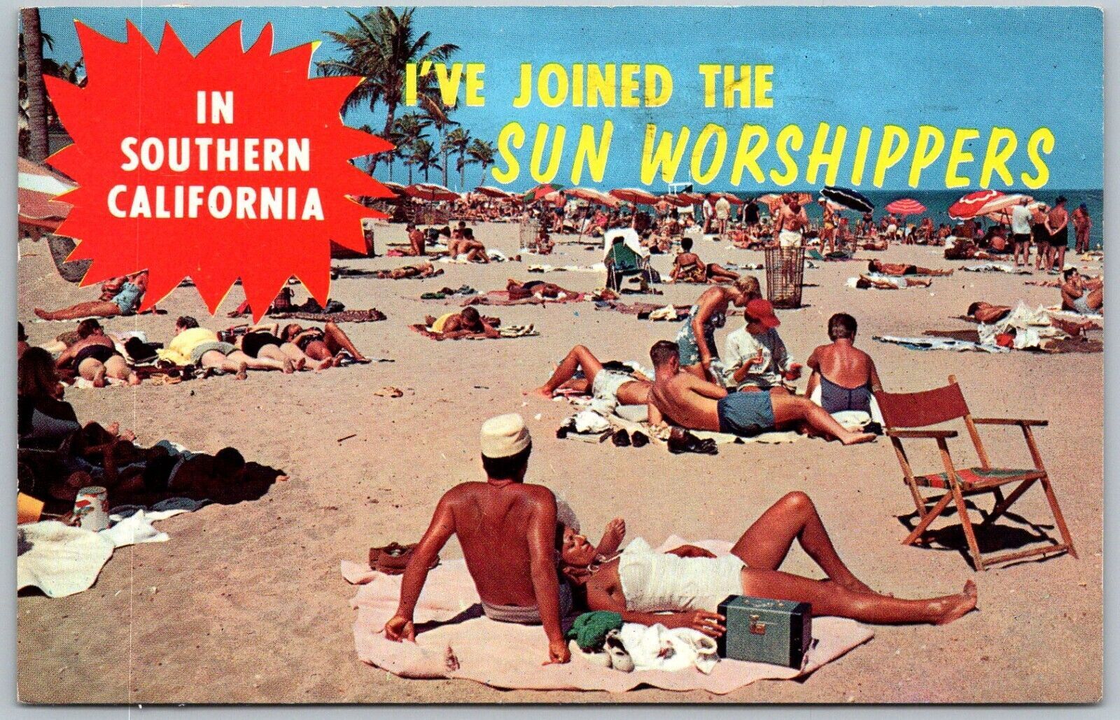 Anaheim California 1963 Postcard Golden Tans Golden Sands Beach Ocean