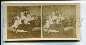 3103148 RUSSIA Girls STUDENTS Sisters Vintage STEREO Real PHOTO