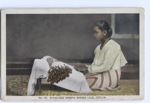 Postcard Sinhalese Woman Making Lace Ceylon Sri Lanka