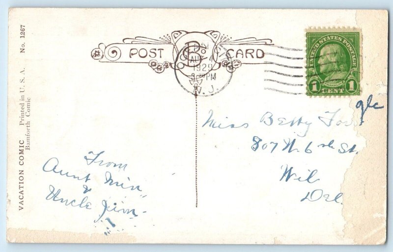 1929 Children On Beach Write Love From Dog Wilmington DE Bamforth Postcard