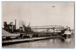 Fordson Plant Docks Ford Motor Company Steamer Train Cars RPPC Photo Postcard