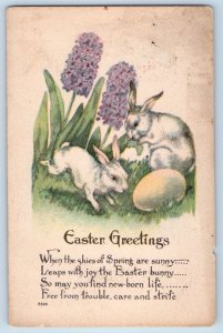 Eau Claire Wisconsin WI Postcard Easter Greetings Bunnies Rabbit Flowers Egg