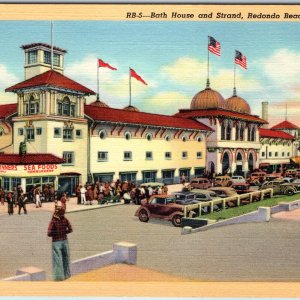 1939 Redondo Beach, CA Bath House Strand Cars Roadside Linen PC Teich Cali. A216