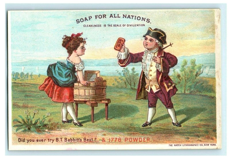 1880s-90s B.T. Babbitt's 1776 Laundry Powder Colonial Man & Girl P223 