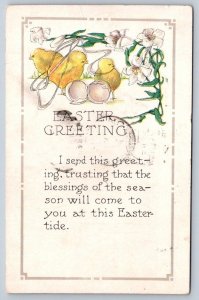 Easter Greeting, Hatched Chicks, Lilies, 1915 Postcard Toronto CNE Slogan Cancel