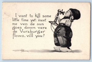 Wall Signed Postcard Dutch Boy Telephone I Vant To Kill Some Little Time 1912