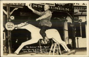 Arcadia CA Colonel on Hobby Rocking Horse Lyon Pony Express Museum RPPC xst