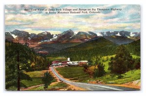 First View Of Estes Park Village & Range On Big Thompson Highway c1957 Postcard