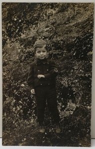 RPPC Adorable Boy Showing off Arm Patch Honoring Military or Scouts Postcard E2