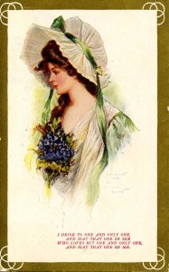 Lady with White Bonnet & Green Ribbon.  Artist: Archie Gunn