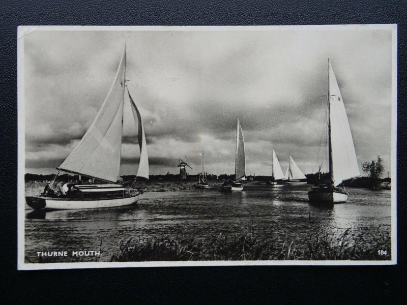 Norfolk THURNE MOUTH showing Sail Boats & Wind Mill c1950's RP Postcard