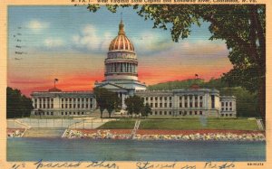 State Capitol In Kanawha River Charleston West Virginia WV Vintage Postcard 1947