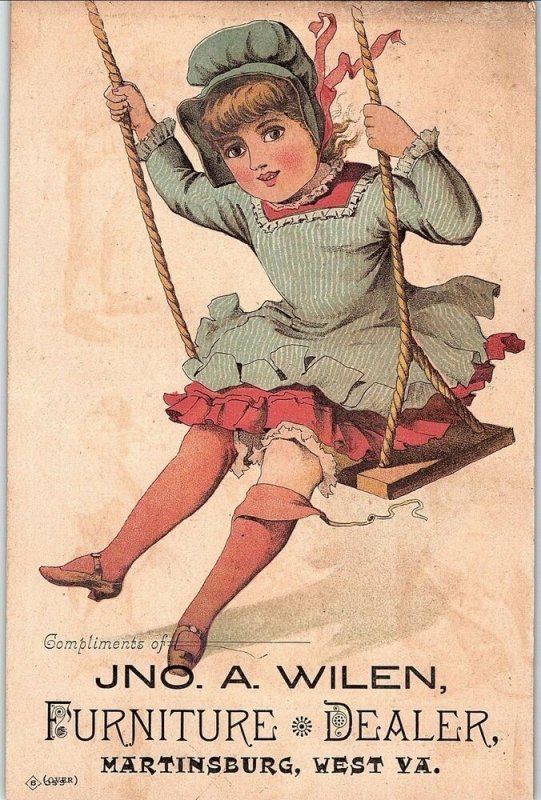 1880's Jno. A. Wilen Martinsburg, W. Va. w/ Girl Swinging Trade Card #2 &G