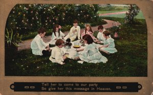 Vintage Postcard 1912 Children Picnic At The Park Tell Her To Come To Our Party