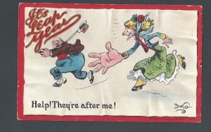 1912 Post Card Humor Scarce Leap Year Card Artist Signed Dwig Emb