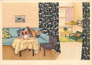 Curtains, cushions, home decorations, silks Indanthren advertising postcard