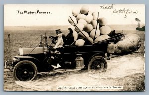 EXAGGERATED POTATO in CAR MODERN FARMER CANADA ANTIQUE REAL PHOTO POSTCARD RPPC