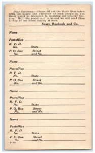 c1905 Sears Roebuck and Co. Fill Out Information Chicago IL Postal Card
