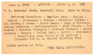 Auction Contents of WM Symonds Farm Rockwell Hill  Connecticut  June 4 1938