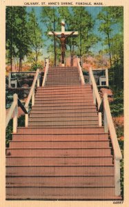 Vintage Postcard Calvary St. Anne's Shrine Stairway Fiskdale Massachusetts MA