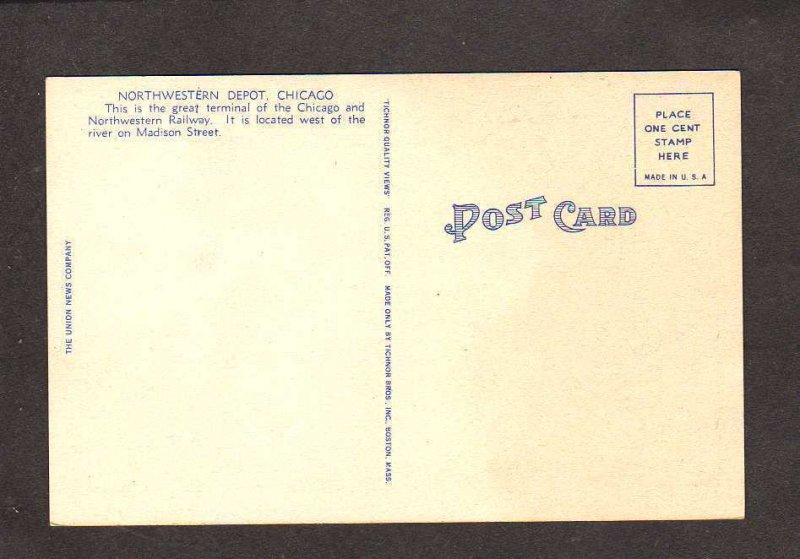 IL Northwestern Railroad Train Station Depot Chicago Illinois Vintage Postcard