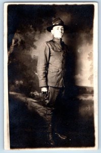 US Army Soldier Postcard RPPC Photo Studio c1910's Unposted Antique